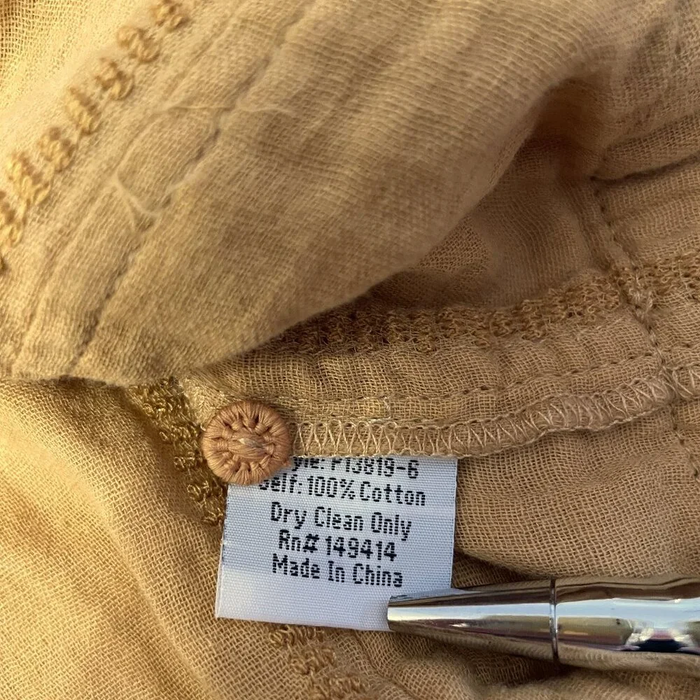 Johnny Was Mars Gauze Tunic Top Sz XL ? Gold Embroidered Aztec Beaded Frayed - Picture 15 of 16